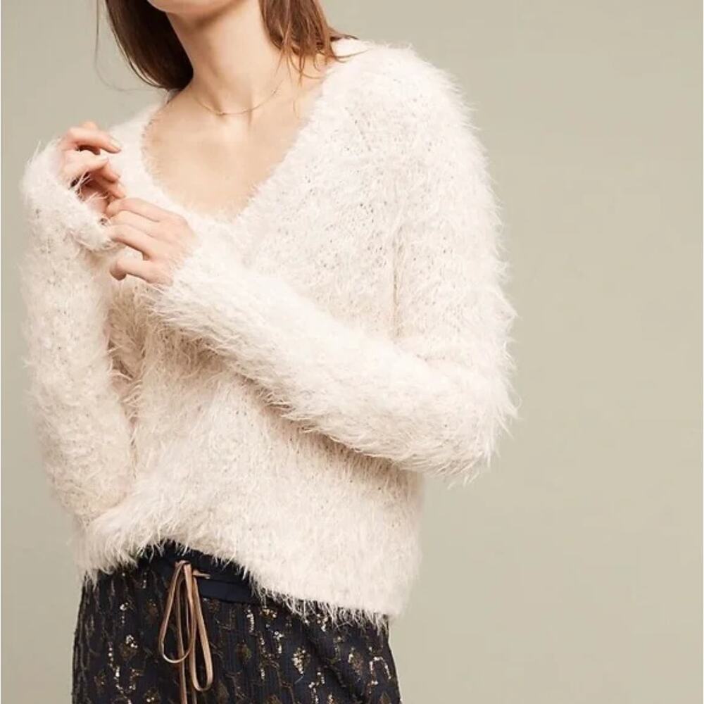 Anthropologie Knitted & Knotted Cream Eyelash knit Sweater